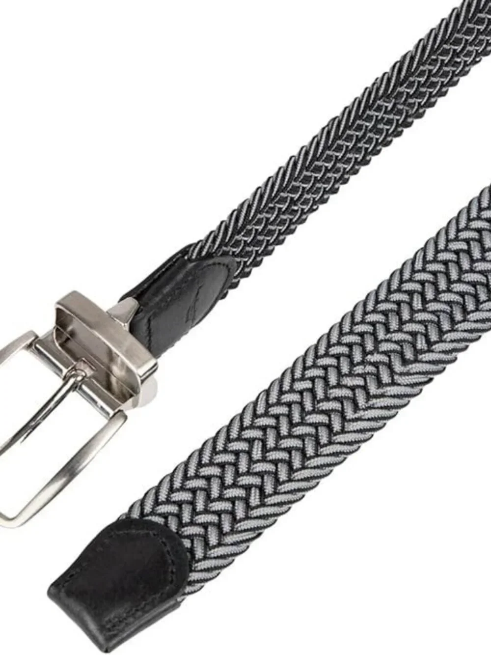 Tommy Men's Stretch Braided Reversible Leather Trim Belt | Black/ Grey | L/XL